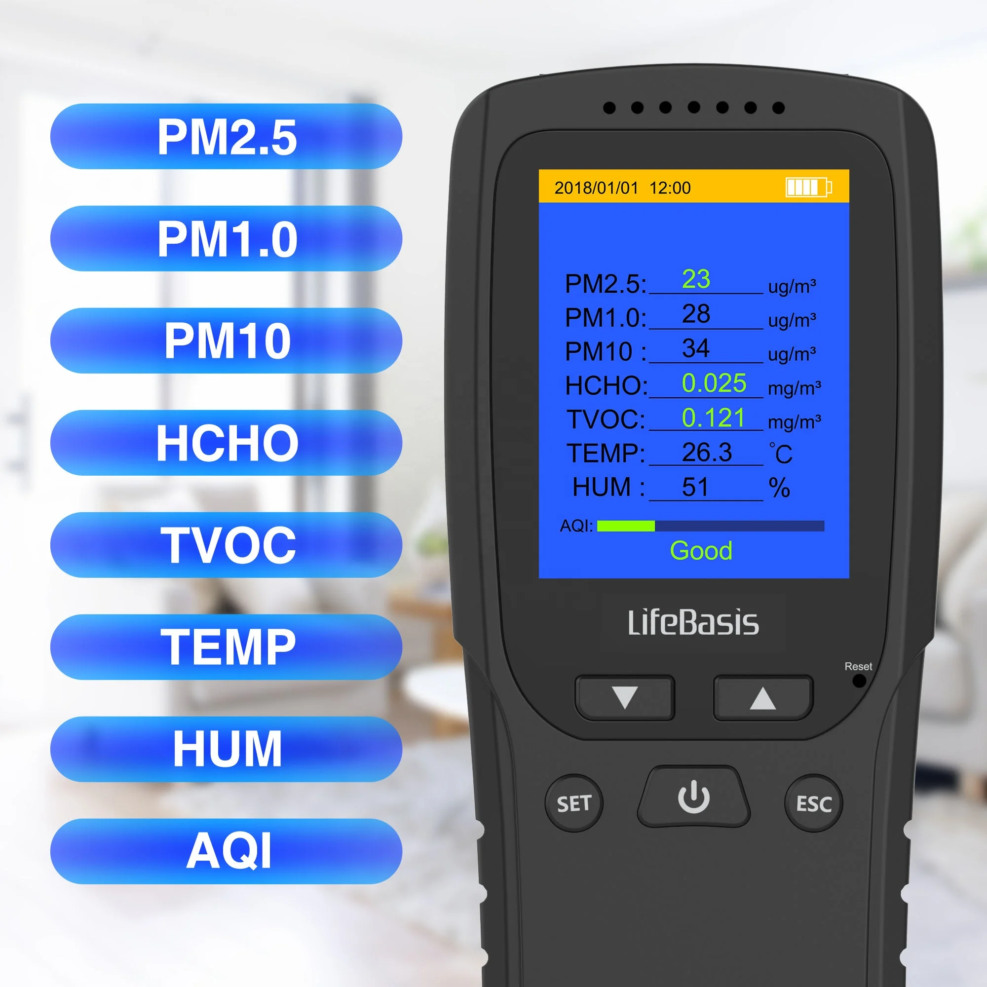 Accurate Digital Formaldehyde Testing Machine LCD Display PM2.5 Air Quality Tester