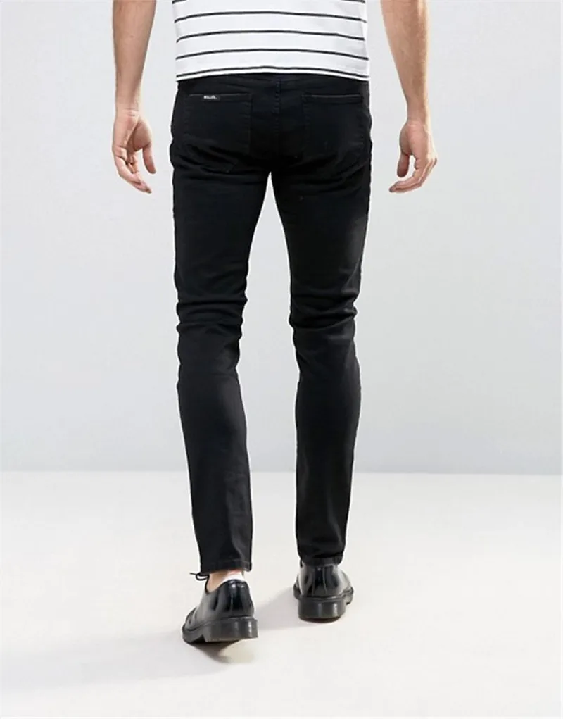 Washed Black Denim Knee Holes Men Ripped Pants Distressed Custom