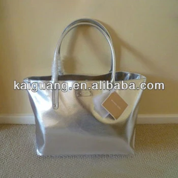 large silver beach bag