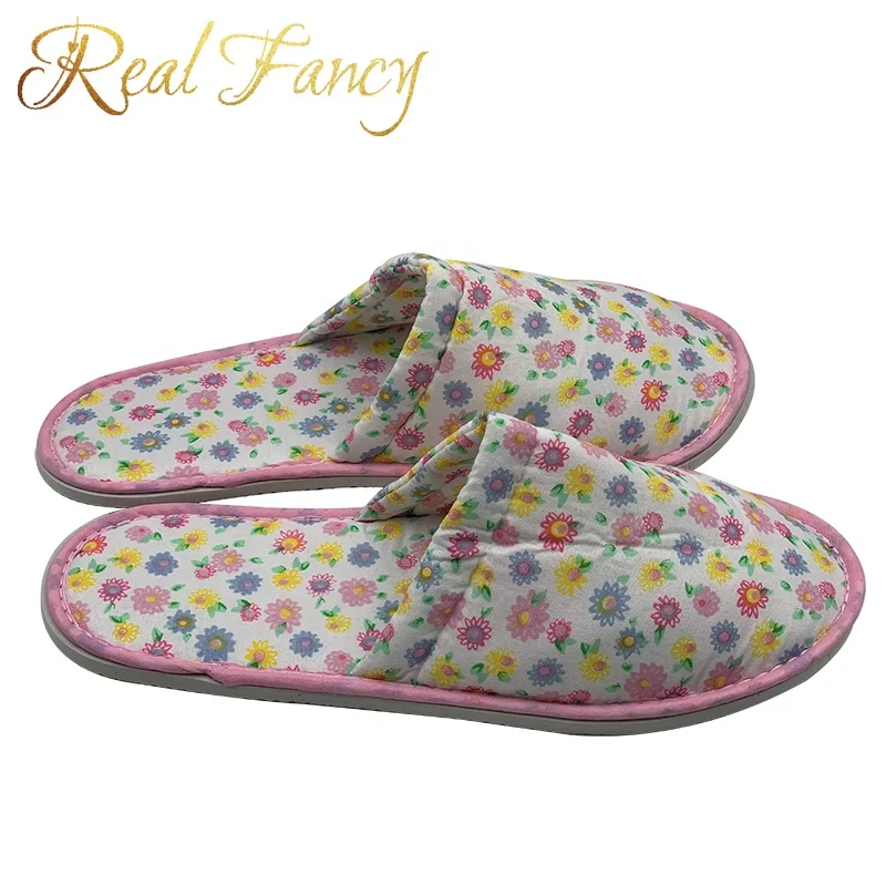 Cheap Custom Comfortable Print Cotton Disposable Traveling Slippers for Hotel