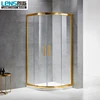 Hot Sales Gold Frame Corner Bath Screen Double Sliding Glass Shower Cubicle Walk in Shower Enclosure