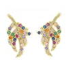 Unique Design 18k Gold Plated Cubic Zirconia Leaf Earring Stud For Women
