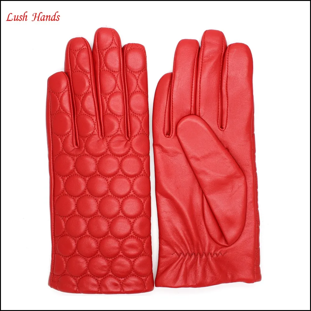China Red ladies sheepskin leather gloves lining two tone