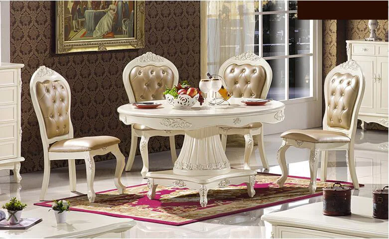 Modern Style Italian Dining Table, 100% Solid Wood Italy Style Luxury round Dining Table set o1237