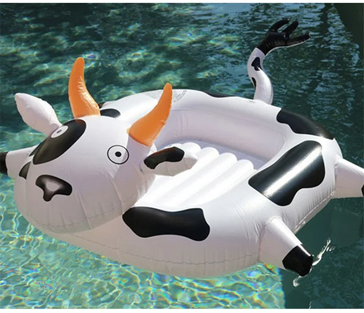 Heavy Duty Vinyl Inflatable Cow Boat Pool Ride-on Float Durable Water ...