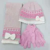 Kids winter custom color wholesale winter warm hat, scarf and gloves sets jacquard knit with cotton lining
