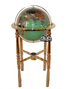 Unique Art Since 1996 Collector's Edition 37" Tall Green Crystallite Ocean Compass 4 Gold leg Table Stand Gem Gemstone World Map Globe Globes Maps