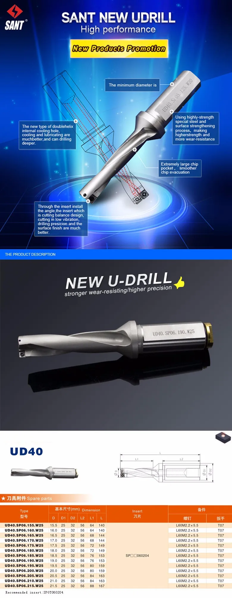 4d U钻ud40.sp06.190.w25来自株洲桑特u钻 - Buy U型钻头,可转位 U型钻头,硬质合金 U型钻头 Product on ...