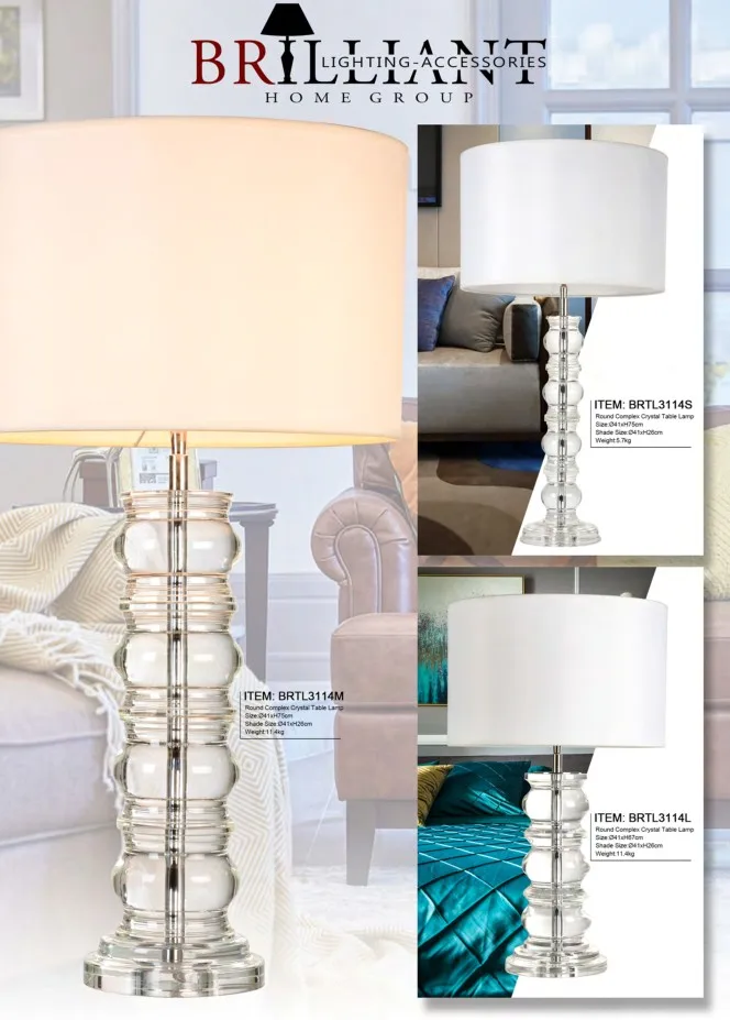 Unique Clear Column Glass Lamps Crystal Table Lamps for Living Room Lamp with White Line Fabric