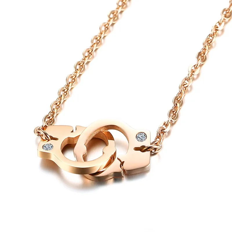 Amazon Hot Sale Rose Gold Plated Titanium Steel Necklace Jewelry Women Female Handcuff Pendant ...