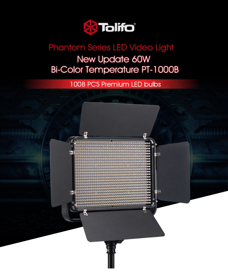 Tolifo PT-1000B 60 W pantalla Digital inalámbrico Video Studio luz LED Pro Kit de iluminación