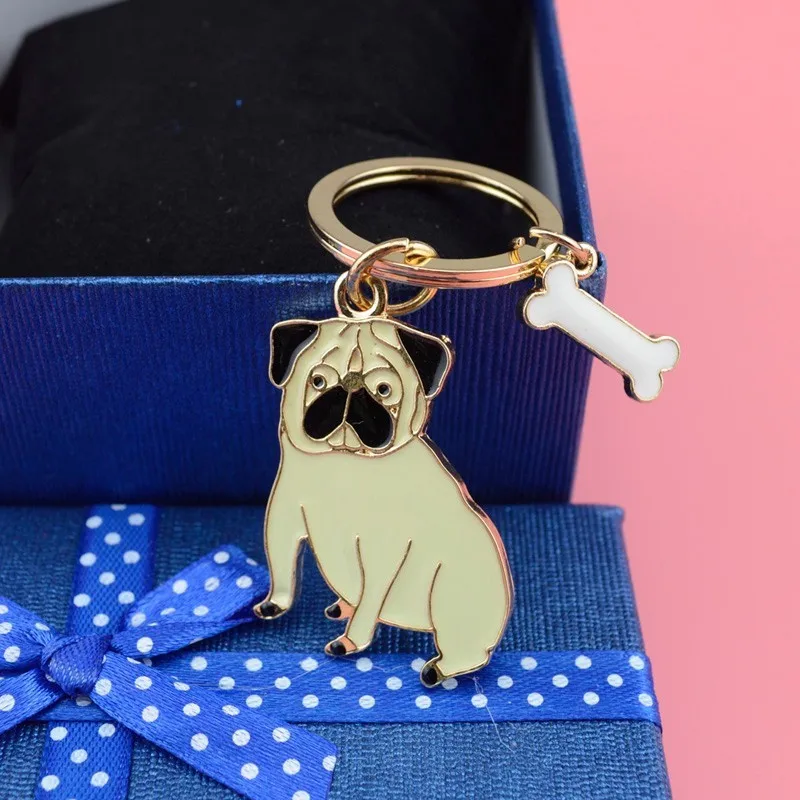 Popular Accessory Fashion Cute French Bulldog Keychains Lovely Dog Pets Shape Metal Soft Enamel