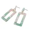 PandaHall Alloy Ear Studs With Cellulose Acetate Pendants Rectangle Resin Green Earring Jewelry 50x20mm, Pin: 0.7mm