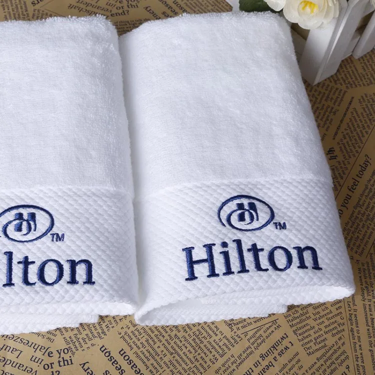 100 Cotton Long Terry 16s Satin Design White Hilton Hotel Towel Set