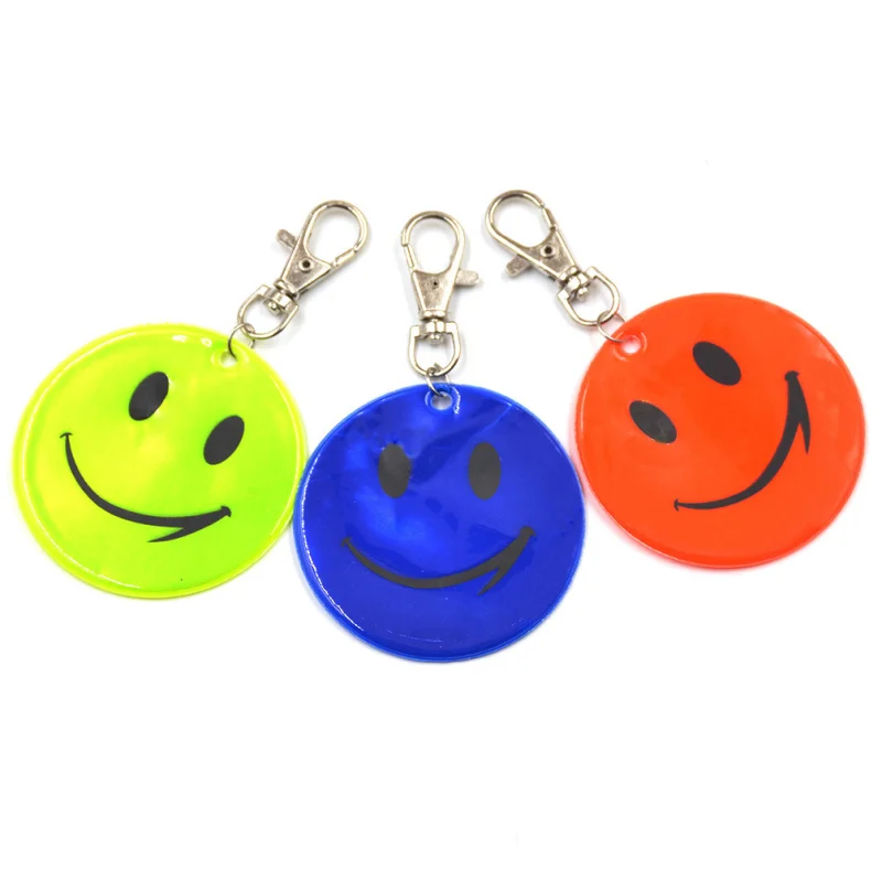 High Visibility Smile Face Printed Reflective Safety Keychain - Buy ...