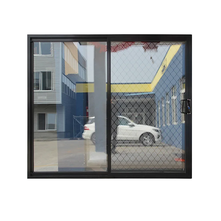 Aluminium frame commercial glazed sliding door with security mesh for exterior area
