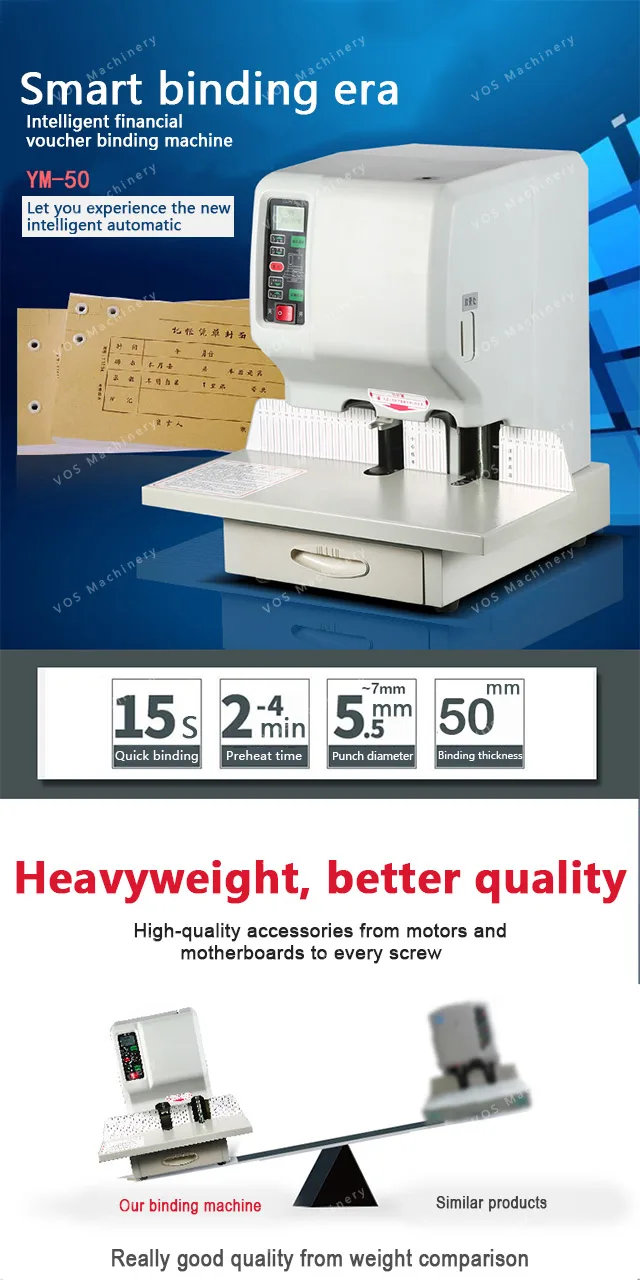 Automatic Files Binding Machine Office Voucher Bills Notes Binder For