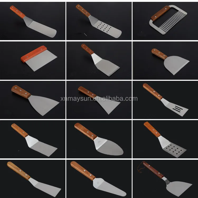 7pcs Wooden Spatula Grill Spatula Set With Riveted Wood Handle +plastic