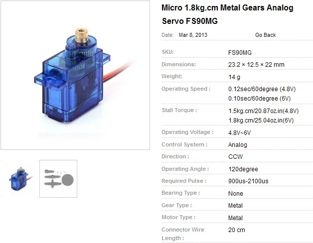 Layouten Triumferende Robe Feetech Fs90mg Analog Mini Micro Metal Gear 9g Servo Mg90s - Buy Sg90 Micro  9g Servo,Tower Pro 9g Micro Servo,Metal Gear Servo Motor Product on  Alibaba.com