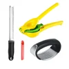 4 pcs a set Garlic Press Rocker Stainless Steel Ginger Crusher Squeezer Lemon Zester and Garlic Tube Peeler