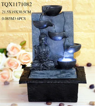 Led Light Desk Resin Buddha Water Table Fountain Statues For Gift