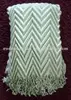 ivory herribone waterwave embossed custom woven throw and shawl with ruffle fringes