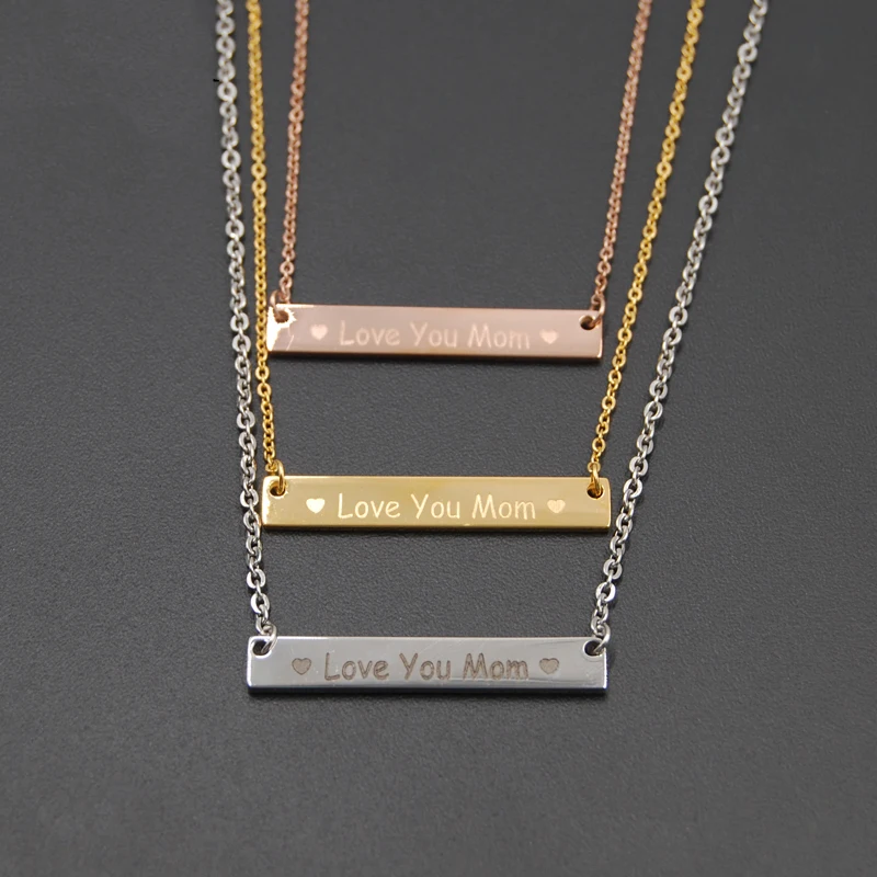 Mom Silver Gold Rose Gold Bar Necklace 