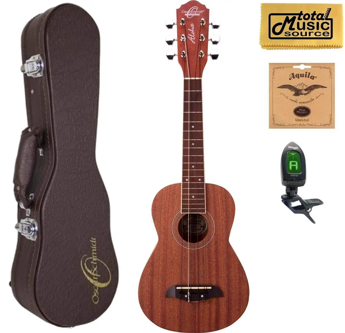Oscar Schmidt OU26T 6-String Tenor Ukulele, Mahogany Body, Satin Finish, Includes TMS Polishing Cloth, Oscar Schmidt Hardshell Case, Profile Digital Clip-On Tuner and Extra Set of Aquila 17U Strings