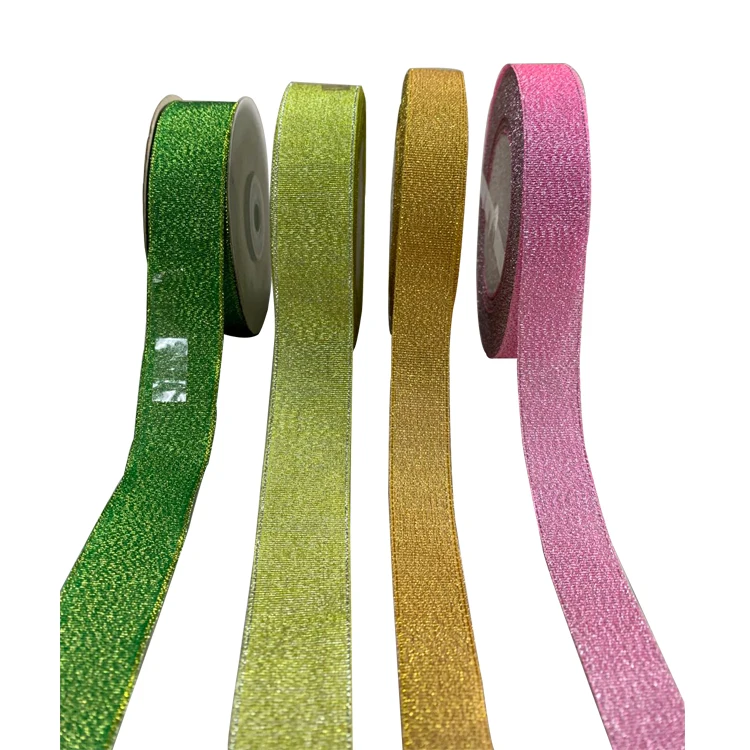 Colorful Fashion High Quality Polyester Christmas Metallic Glitter Ribbon For Gift Packing