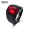 Man's Red Crystal Stone Black Plated Stainless Steel Ring