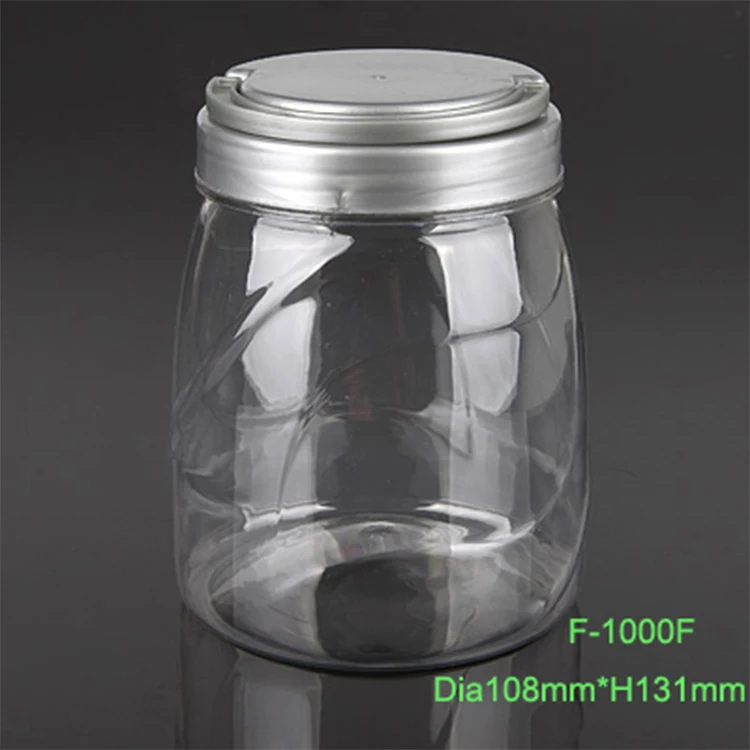 1l Plastic Peanut Packaging Pet Food Container Jar With Handle Cap
