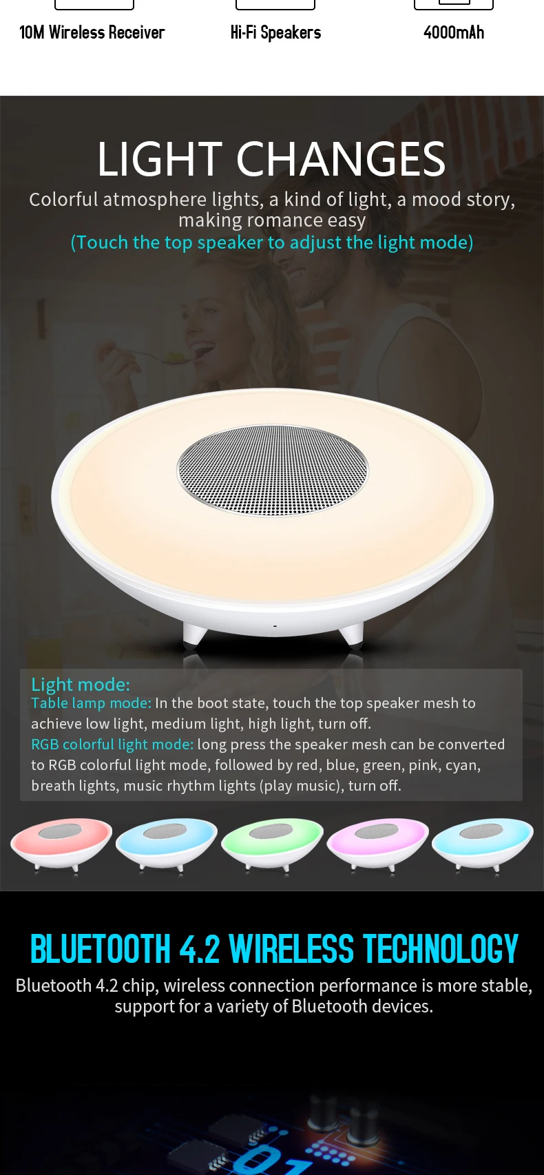 Aomago Bedside Light Emotional LED Table Lamp 5W Wireless Speaker with Hands Free Phone Call - ANKUX.COM