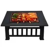 Outdoor Fire pit Metal Firepit Square Table Backyard Patio Garden Stove Wood Burning Fire Pit with Spark Screen
