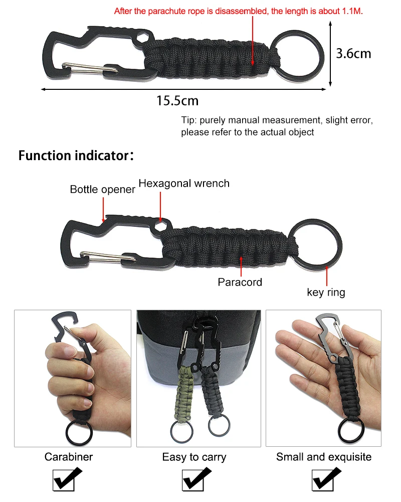 250 Paracord Survival Keychain With Carabiner Red And Black Best