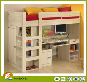 wooden full size loft bed with desk