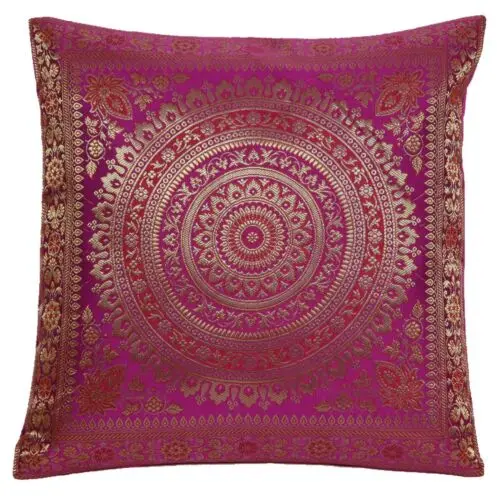 Throw Cushion Cover Brocade Mandala Pillow Covers Indian Decor Square 16x16 Sofa