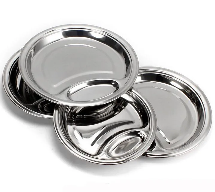 Stainless Steel Round Food Tray Dinner Plate With 2 Compartment - Buy ...