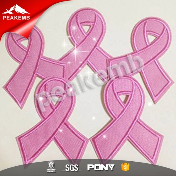 Embroidered Patch Iron on Applique Pink Breast Cancer Ribbon Support SMALL