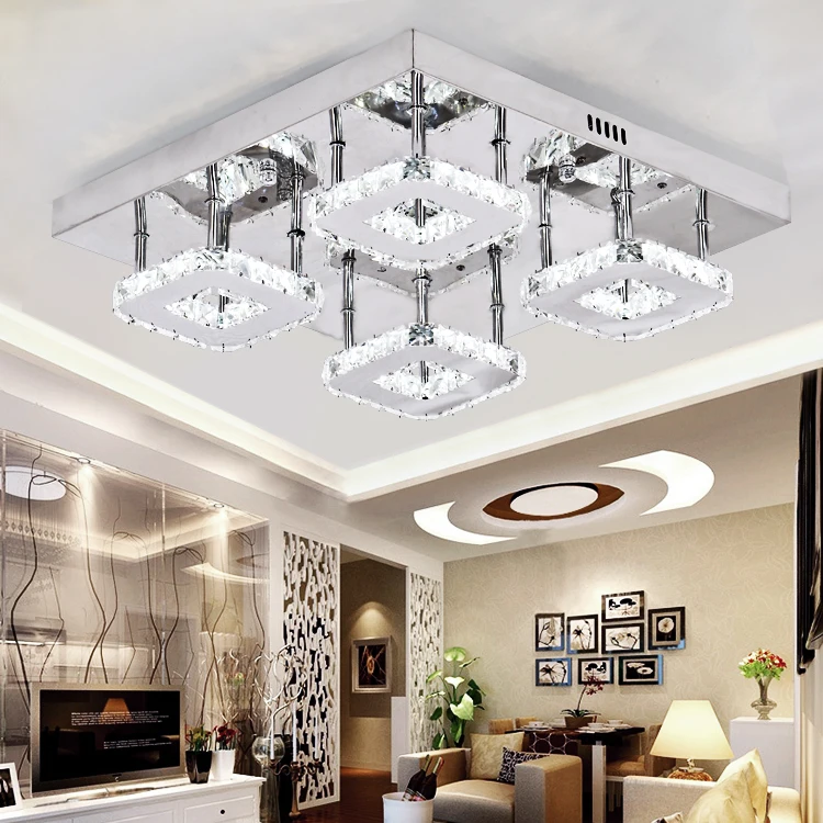 XingJun Particular hot sell square shape Stainless Steel k9 crystal light ceiling led panel light