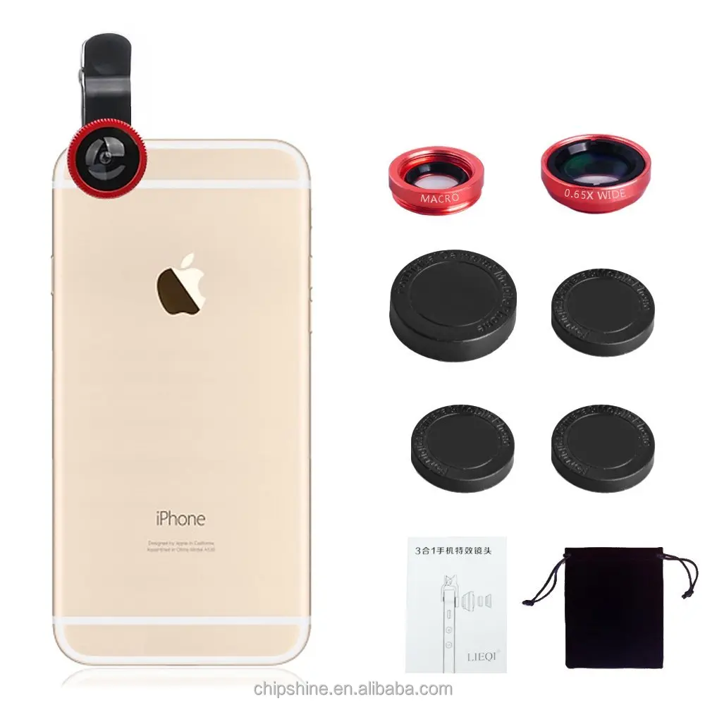 Chipshine Universal 3 in 1 Clip Mobile Phone Lenses Fisheye 180 Lens Wide Angle 0.67X Lens Macro 10 times Lens for Smart Phone