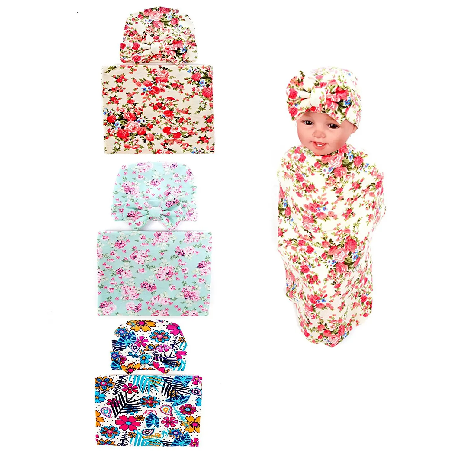 newborn receiving blanket and hat set