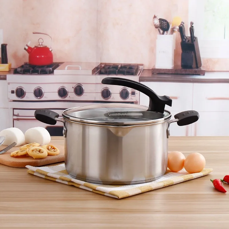 Stainless Steel Milk Boiling Pot Glass Lid Sauce Pan Soup&stock Pot