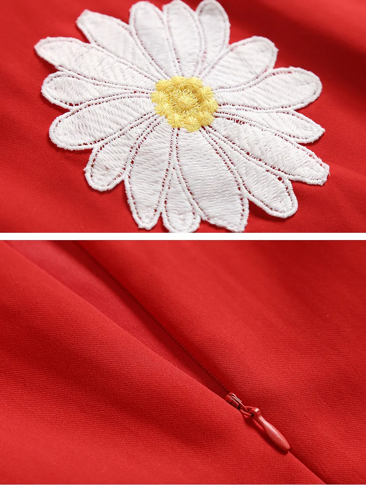 Vestido Rojo Ajustado Sin Mangas Con Bordado De Margaritas Y 