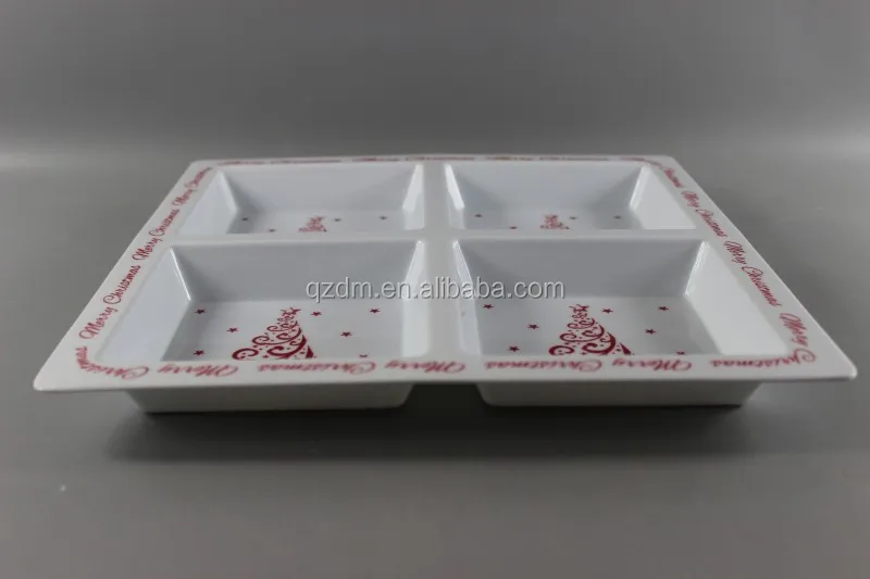 12" Square Melamine 4 Divided Plate Christmas Snack Dish
