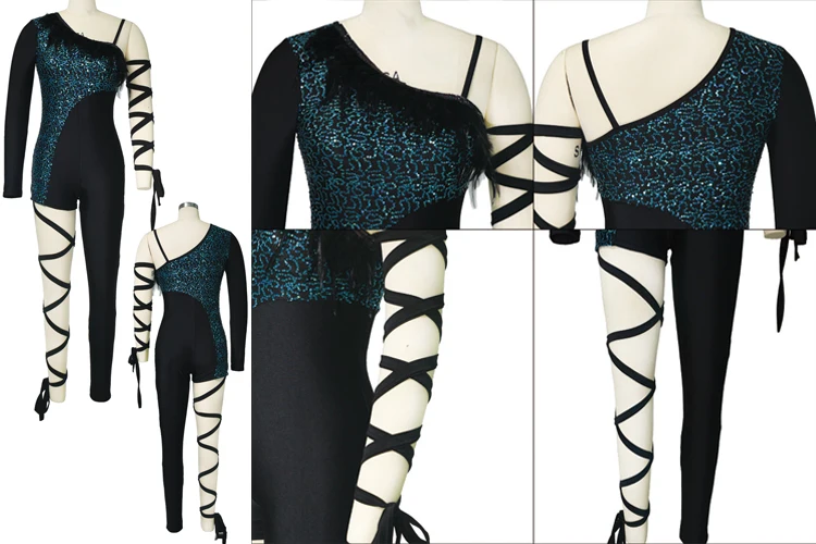 Midee Acro  Costume  Gymastic Performance Outfits Feather 