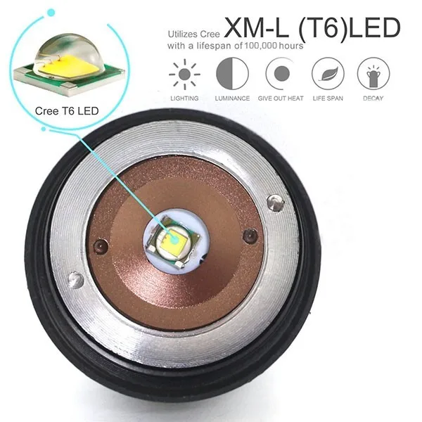 XM-L t6 zoom led torch 3000lm high power led focus torch