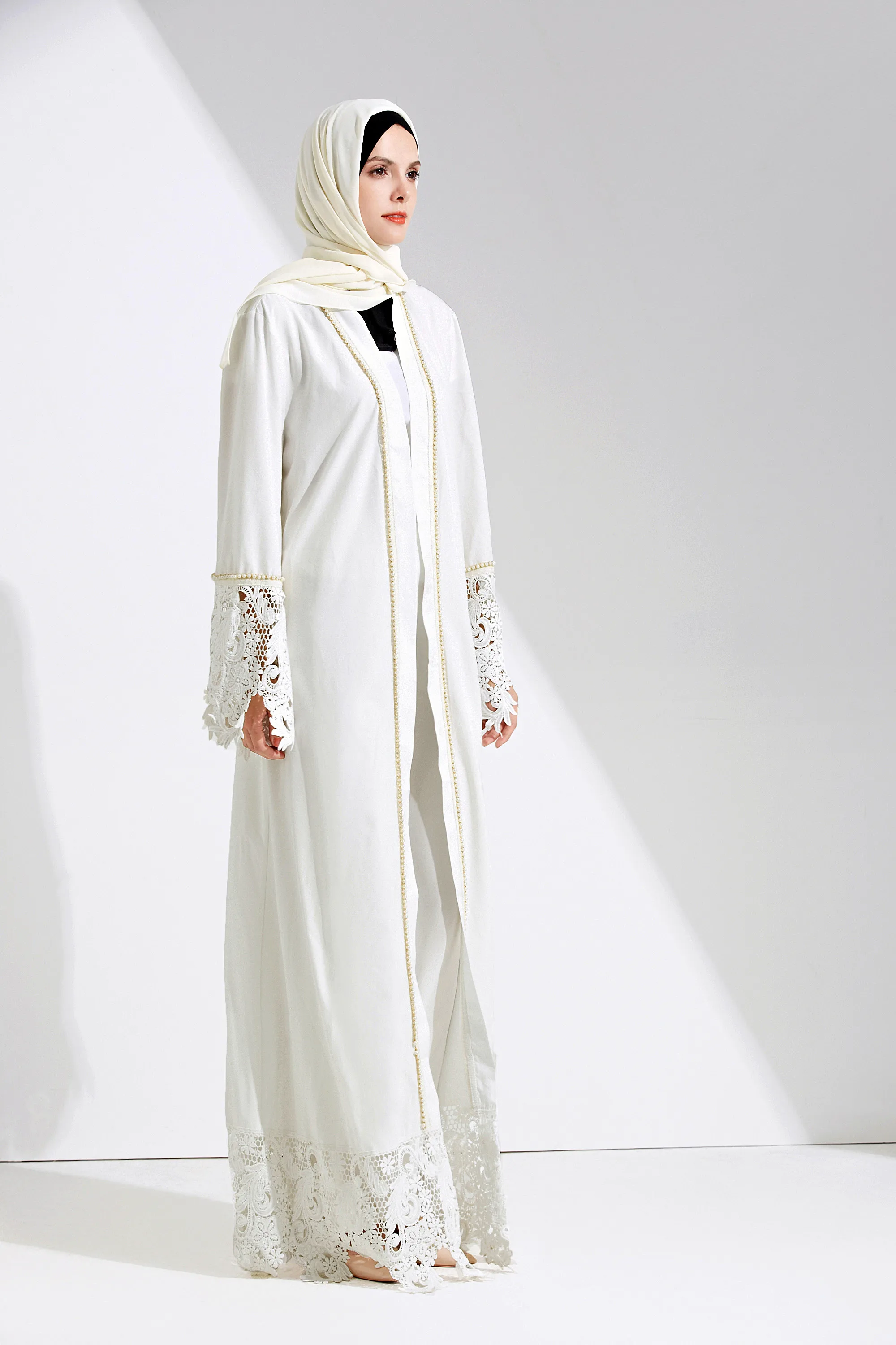 Elegant White Lace Pearl Islamic Clothing Muslim Abaya Buy Islamic Clothing Muslim Abaya