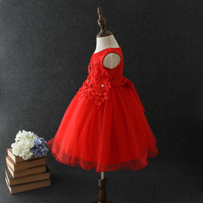 2018 Baby Girl Party Dress Children Frocks Designs Vietnam Red Princess Flower Ball Gown Wedding