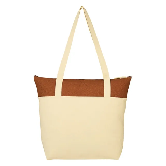 Custom logo printing reusable cotton canvas shopping bag with zipper