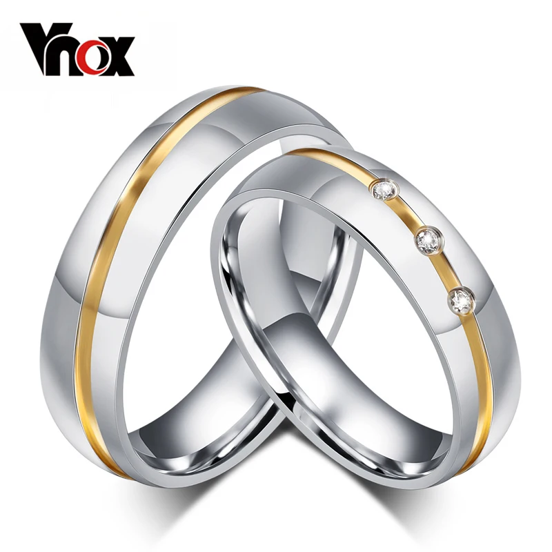 fashion wedding rings for couples stainless steel ring with AAA CZ stone jewelry never rust
